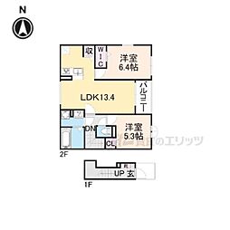近江鉄道近江本線 水口駅 徒歩26分の賃貸アパート 2階2LDKの間取り