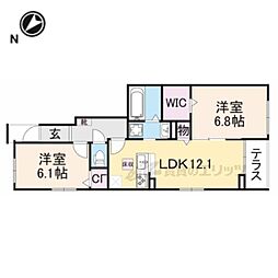 シエルクラスかわせみ 1階2LDKの間取り