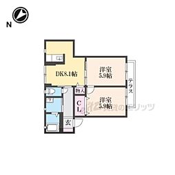 シャーメゾンリーリエＡ棟 2階2DKの間取り