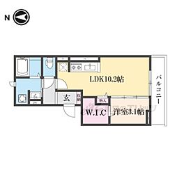 ビオット彦根Ａ棟 1階1LDKの間取り
