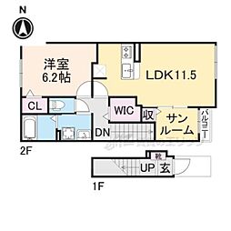 JR東海道・山陽本線 彦根駅 徒歩13分の賃貸アパート 2階1LDKの間取り