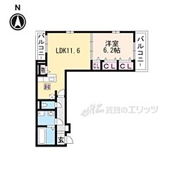 ウィステリア唐橋 102 1階1LDKの間取り