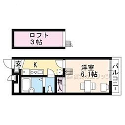 レオパレスラクーンD-5 1Kの間取図画像