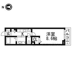 プランドール 1Kの間取図画像