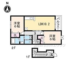 アルモニー比叡 2LDKの間取図画像