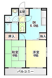 アービスSW 2階2DKの間取り