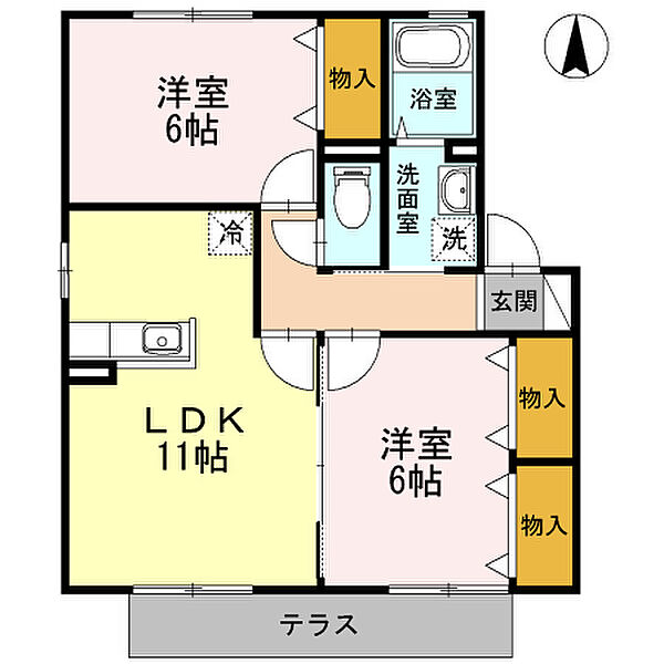 グランパルク　Ａ棟 102｜神奈川県小田原市飯田岡(賃貸アパート2LDK・1階・55.44㎡)の写真 その2