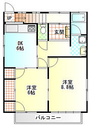 酒匂ガーデン 2階2DKの間取り