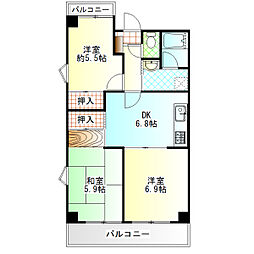 中村レジデンス 3DKの間取図画像
