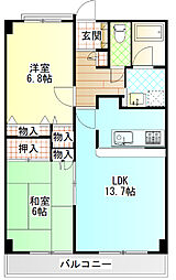 グランドールオカベ 2LDKの間取図画像