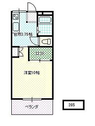 南弐番館 1Kの間取図画像