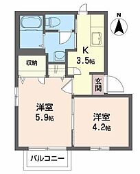 グランシード西田B 2Kの間取図画像