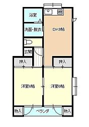コーポラス三沢D 2DKの間取図画像
