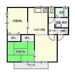 リバーサイドヒルズ・K 2LDKの間取図画像