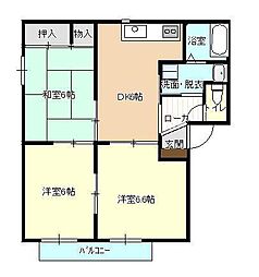 プレステージ上町A 3DKの間取図画像
