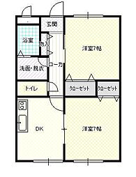 N・Kフレンドハイム 2DKの間取図画像