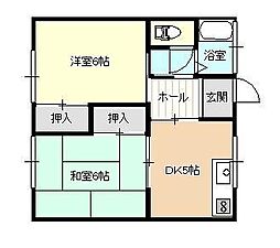 四ツ堀ハイツ 2Kの間取図画像