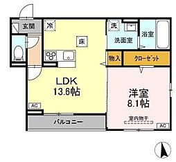 カーサ セレッソ 1LDKの間取図画像
