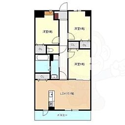 近鉄名古屋線 戸田駅 3.7kmの賃貸マンション 3階3LDKの間取り