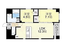 ポルタニグラ千代田 8階2LDKの間取り