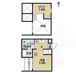 リシュテール 2階1Kの間取り