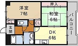 レジデンス千代田 2DKの間取図画像