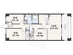ソーラスフロント富船北棟 3LDKの間取図画像