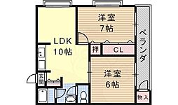 杉江レジデンス 2LDKの間取図画像
