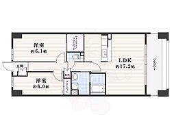 ソーラスフロント富船北棟 2LDKの間取図画像