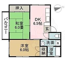 ルシードつるさと 2DKの間取図画像