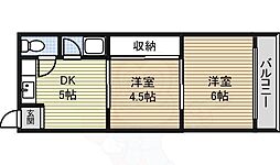 川島第二ビル 2DKの間取図画像