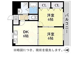 山伝マンション 2DKの間取図画像