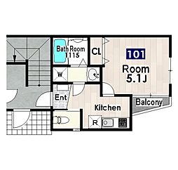 CRESTPALACEAOI 1Kの間取図画像