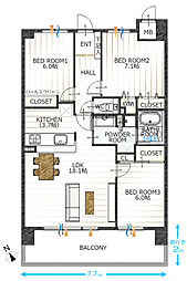 ポレスター稲永 3LDKの間取図画像