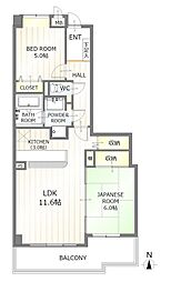 グリーンコーポ星ケ丘南 2LDKの間取図画像