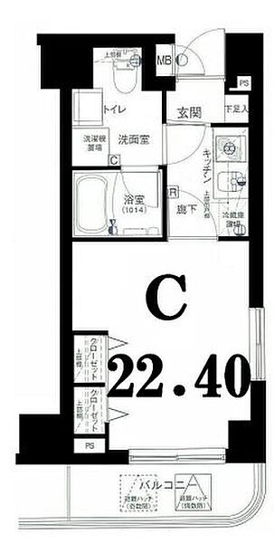 神奈川県横浜市中区山下町(賃貸マンション1K・6階・22.40㎡)の写真 その2