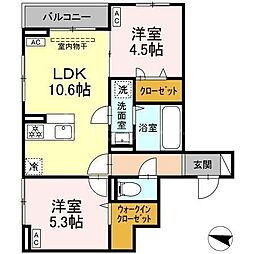 セレスティア西綾瀬 2階2LDKの間取り