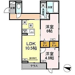 セレスティア西綾瀬 1階2LDKの間取り