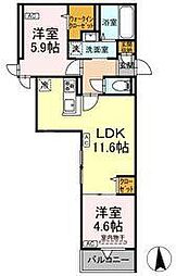 セレスティア六町II 2階2LDKの間取り