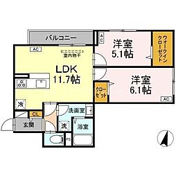 セレスティア興野 2階2LDKの間取り
