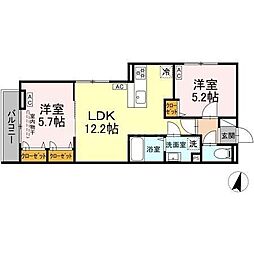 セレスティア興野 3階2LDKの間取り