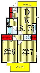 カーサメルヴェーユ 1階2DKの間取り