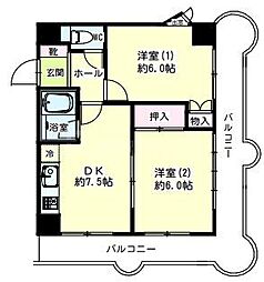 第126新井ビル 5階2DKの間取り