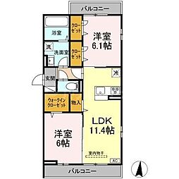 メゾンアーク西新井II 2階1LDKの間取り