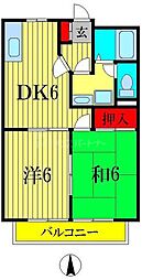 ボナール 3階2DKの間取り