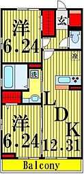 ルーチェオザワ 2階2LDKの間取り