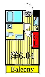 オーツーレジデンス竹ノ塚B 1Kの間取図画像