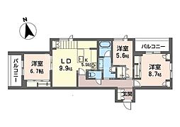 ヒュッゲ ヤード 3LDKの間取図画像