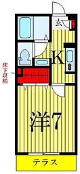サンライズ扇 1Kの間取図画像