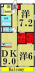 メゾンコンフォール3 2DKの間取図画像